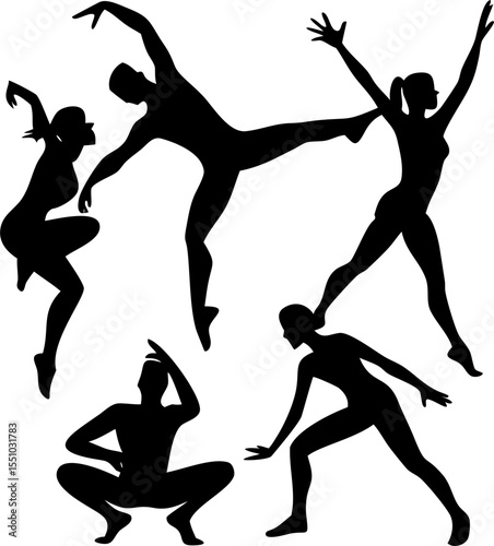 Silhouettes of Ballet and Hip-Hop Dancers in Motion – Vector Set
