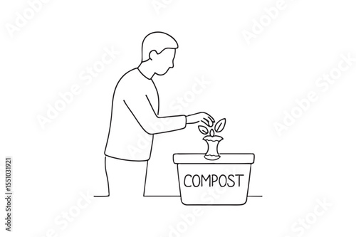 Person Composting continuous one line drawing minimalism design