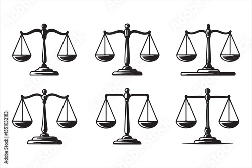 Black Silhouette Icons of Legal Justice Balance Scales

