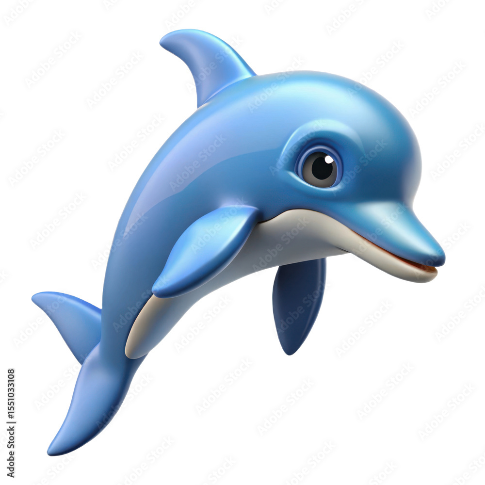 Obraz premium Adorable 3d rendered blue dolphin character with big eyes and friendly smile