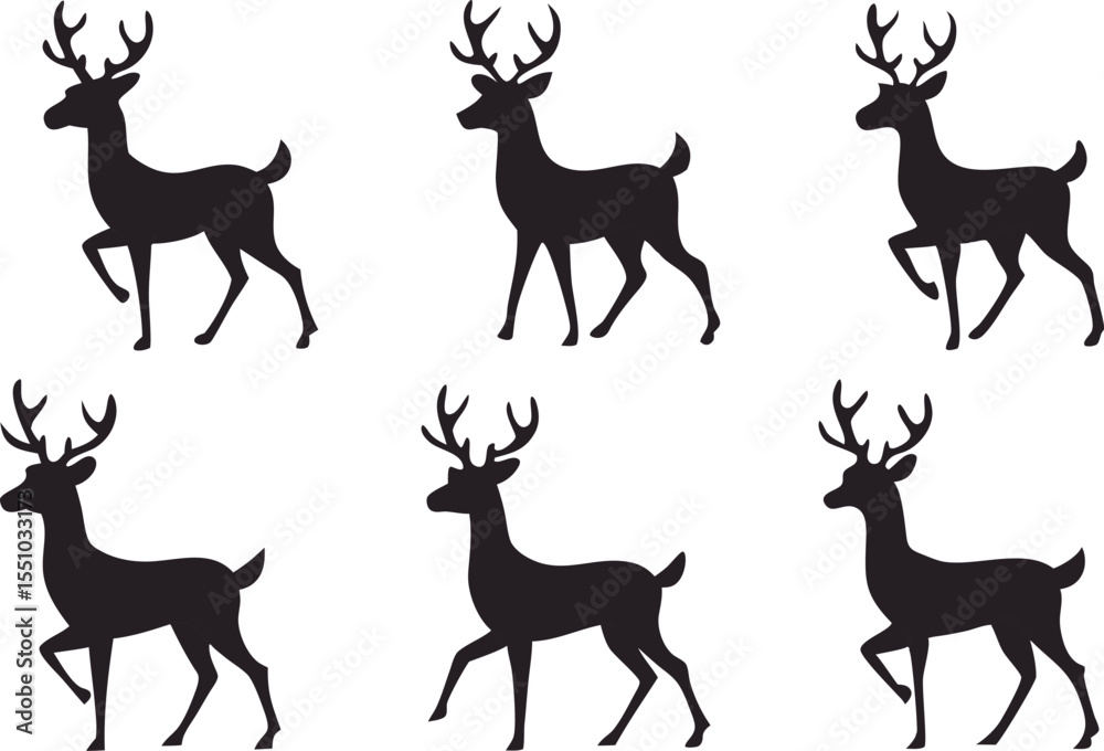 Obraz premium Elegant Deer Silhouette Vector Set for Nature-Inspired Designs
