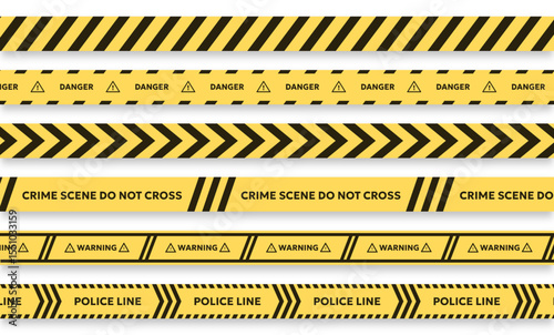 Crime line tape. Police danger caution vector yellow barrier. Not cross security line. vector illustration