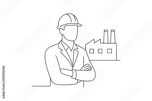 Factory Supervisor continuous one line drawing minimalism design