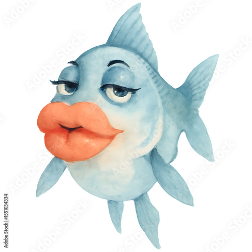 Playful Cartoon Fish Character with Big Lips and Flirty Expression