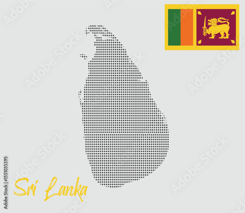 Dotted Halftone Vector Map of Sri Lanka with Flag and Country Name