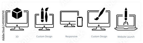 A set of 5 mix icons as 3d, custom design, responsive