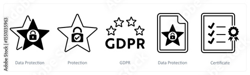A set of 5 mix icons as data protection, protection, gdpr