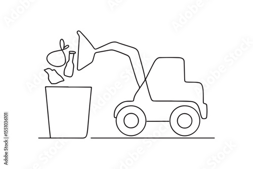 Loader Dumping Trash continuous one line drawing minimalism design