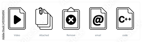 A set of 5 mix icons as video, attached, remove