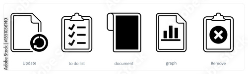 A set of 5 mix icons as update, to do list, document