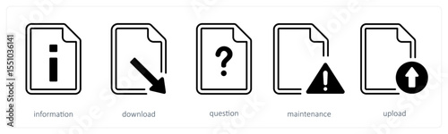 A set of 5 mix icons as information, download, question