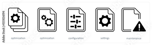 A set of 5 mix icons as optimization, configuration, settings
