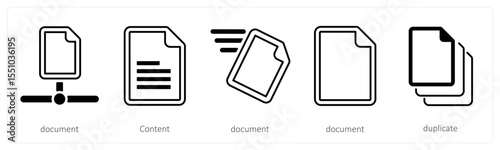 A set of 5 mix icons as document, content, duplicate file