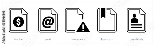A set of 5 mix icons as invoice, email, maintenanc