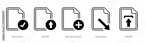 A set of 5 mix icons as document, upload, add document