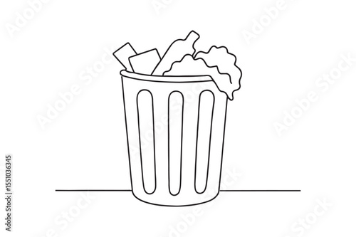 Overflowing Bin continuous one line drawing minimalism design