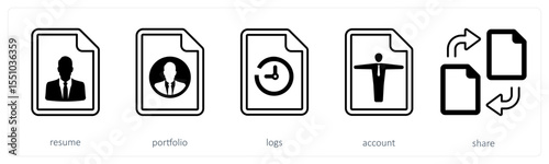 A set of 5 mix icons as resume, portfolio, logs