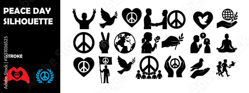 Peace Day Silhouette Vector Set – International Harmony, Unity, and Anti-War Symbol Illustration