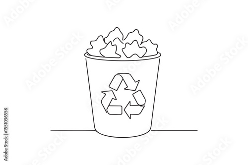 Recycle Bin with Trash continuous one line drawing minimalism design