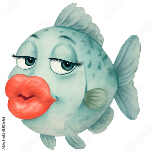 Playful Cartoon Fish with Big Lips and Charming Expression