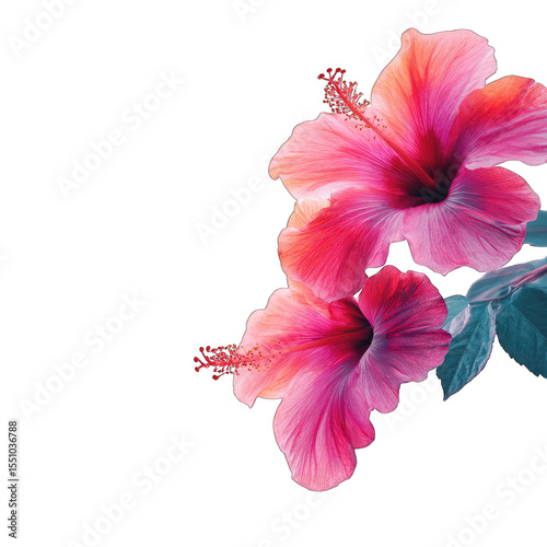 Vibrant pink hibiscus blossoms against black background