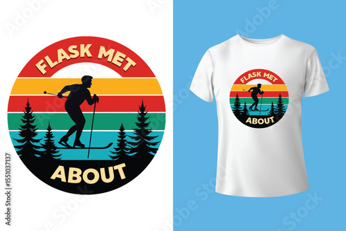 Ski winter sport vintage typography t shirt design with glasses and skier silhouette	
