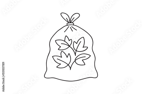 Trash Bag with Leaves continuous one line drawing minimalism design