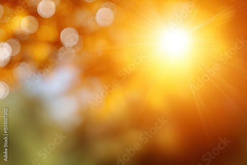 Wallpaper Mural Blurry sunlight with radiant rays shines through trees and bokeh creating a warm orange and yellow glow Torontodigital.ca