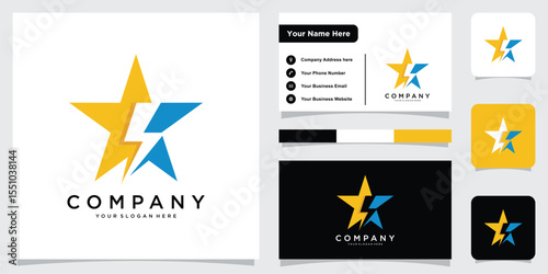 Star Power Logo With Thunder Sign in Negative Space, Vector Illustration