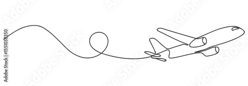 Airplane One Line Drawing – Minimalist Flight and Travel Vector Illustration