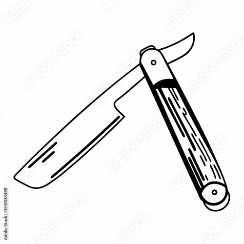 Vintage Straight Razor Illustration Hand-Drawn Line Art of a Classic Barber Tool