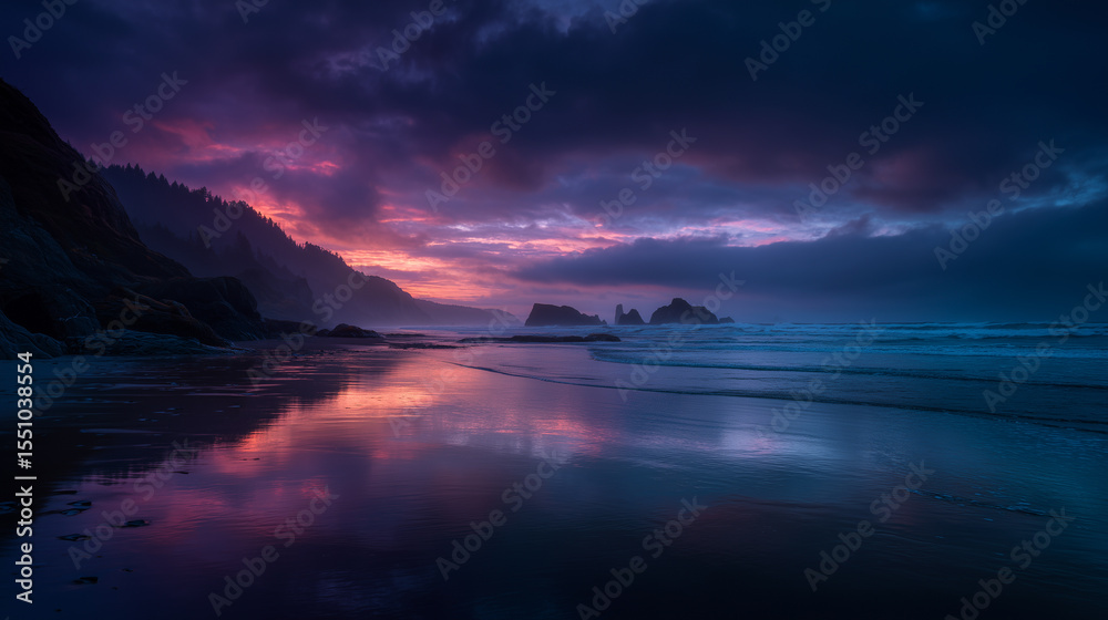 Fototapeta premium Dramatic Twilight Seascape with Sunset Reflection