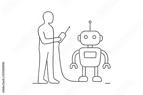 Person Controlling Robot continuous one line drawing minimalism design