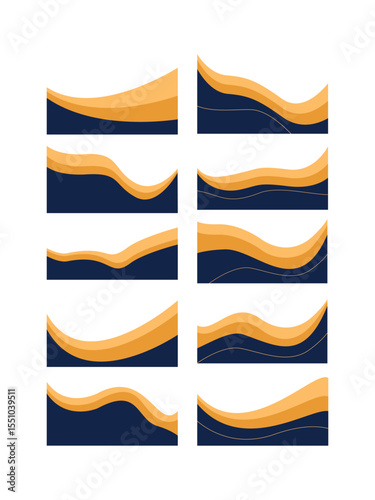 Elegant Abstract Wave Footer Frame Banner with Gold and Dark Blue Curves Collection