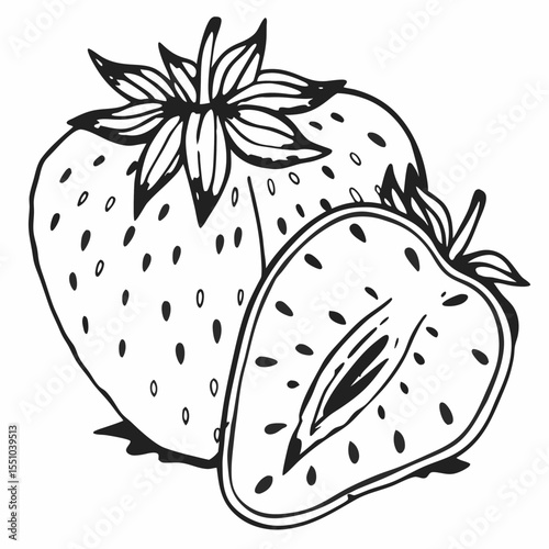 Delicious Strawberry Illustration Whole and Halved Berry Drawing