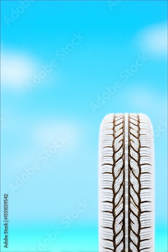 Closeup View of White Tire Tread Pattern Against Blue Sky Background