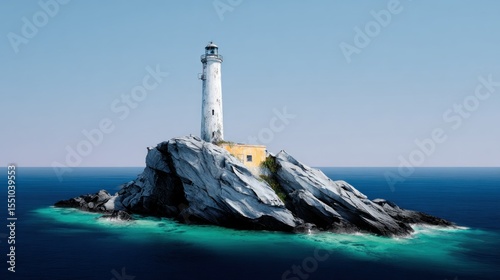 Coastal Lighthouse on a Rocky Island