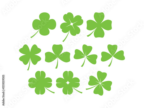 Collection of Green Clover and Shamrock Symbols for St. Patrick's Day