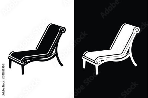 Chaise Lounge Vector Icon. Black and White Silhouette for Home and Beach Decor