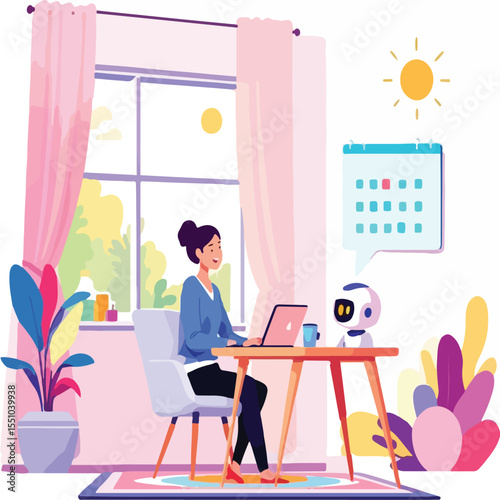 remote work lifestyle with AI assistant helping at home