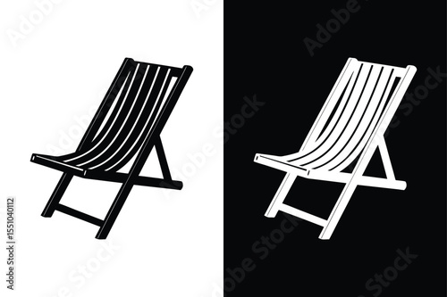 Beach Chair Silhouette Illustration. Deck Chair Vector Icon for Summer Design