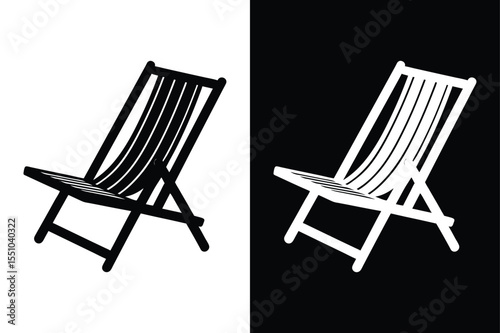 Deck Chair Silhouette Icon. Vector Illustration for Relaxation and Vacation