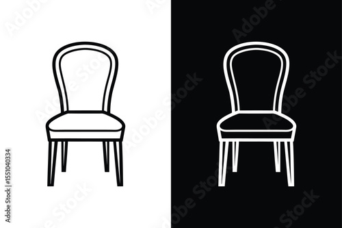 Simple Dining Chair Line Icon. Black White Vector Illustration Design