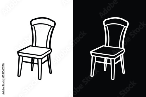 Dining Chair Line Icon. Minimal Vector Illustration on White Black Background