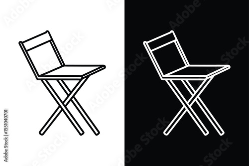 Portable Folding Chair line Icon. Flat Black Vector for Camping Graphics