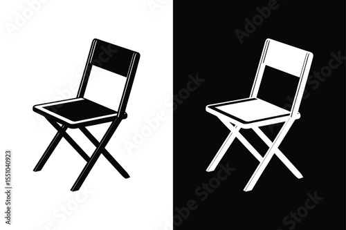 Folding Chair Icon Silhouette. Flat Black Vector for Web and App Use