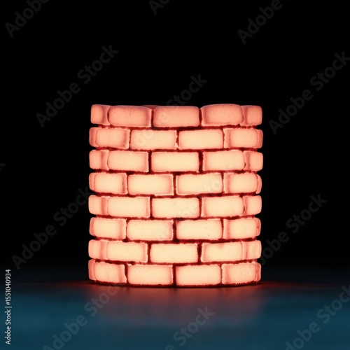 Glowing Orange Brick Cylinder on Dark Background