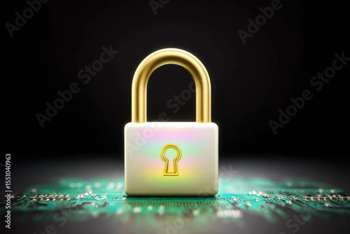 Glowing Padlock on Circuit Board: Digital Security Concept