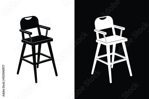 High Chair Vector Silhouette. Clean Baby Chair Icon Design Concept