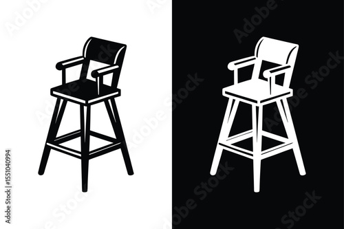 Black and White High Chair Icon. Vector Silhouette for Web and Print